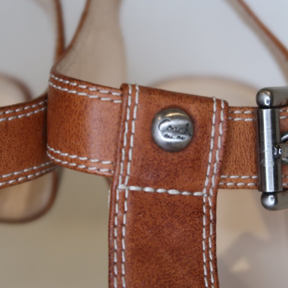 Coach Sandal Vegan Leather Size 7 Heal Camel - Picture 4 of 7